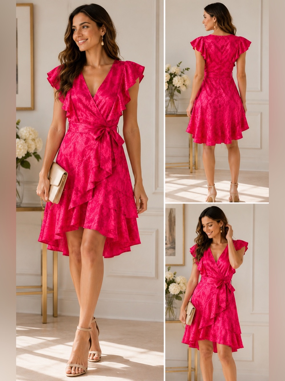 High Low Ruffle Wrap Dress S Red Barbie Cocktail Party Festival Feminine Travel